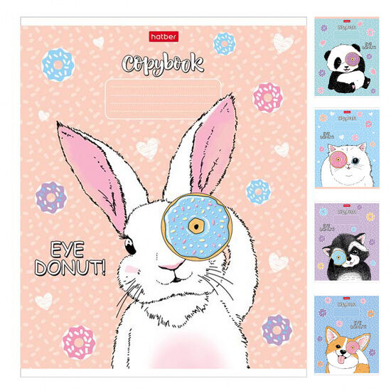 Тетрадь 40л клетка на скобе Веселый пончик 40Т5В1