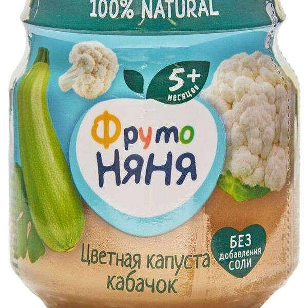 Пюре ФрутоНяня натуральное из цветной капусты и кабачков с 5 мес., 110 г