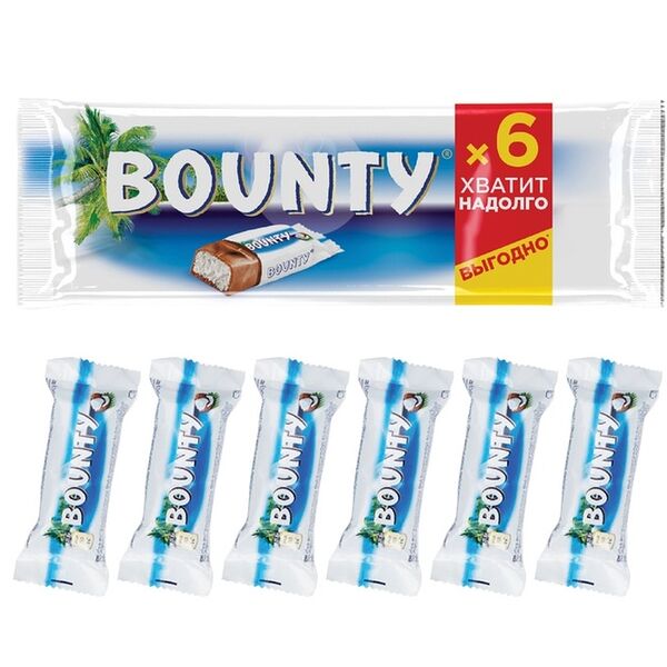 Bounty шоколадный батончик с нежной мякотью кокоса, пачка 165 г