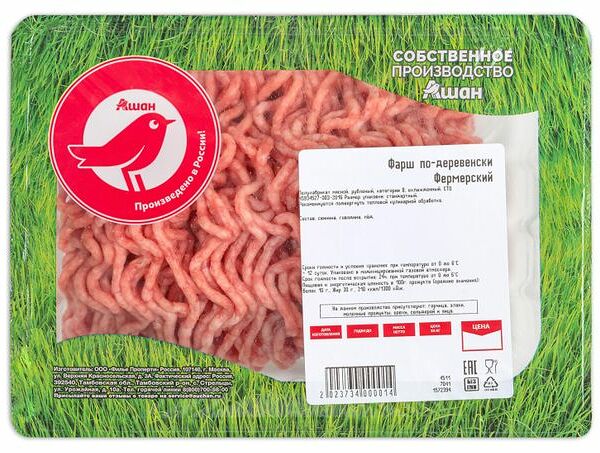 Фарш из свинины АШАН Красная птица Деревенский