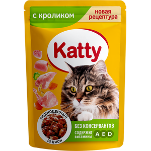 Корм влажный Katty с кроликом для взрослых кошек 85г