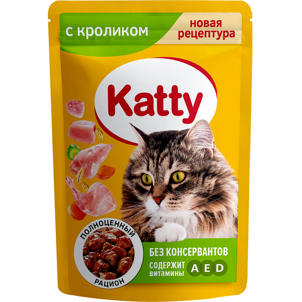 Корм влажный Katty с кроликом для взрослых кошек 85г