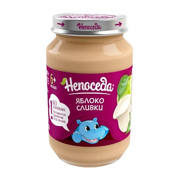 Пюре фруктовое Непоседа яблоко со сливками с сахаром с 6 месяцев ст/б
