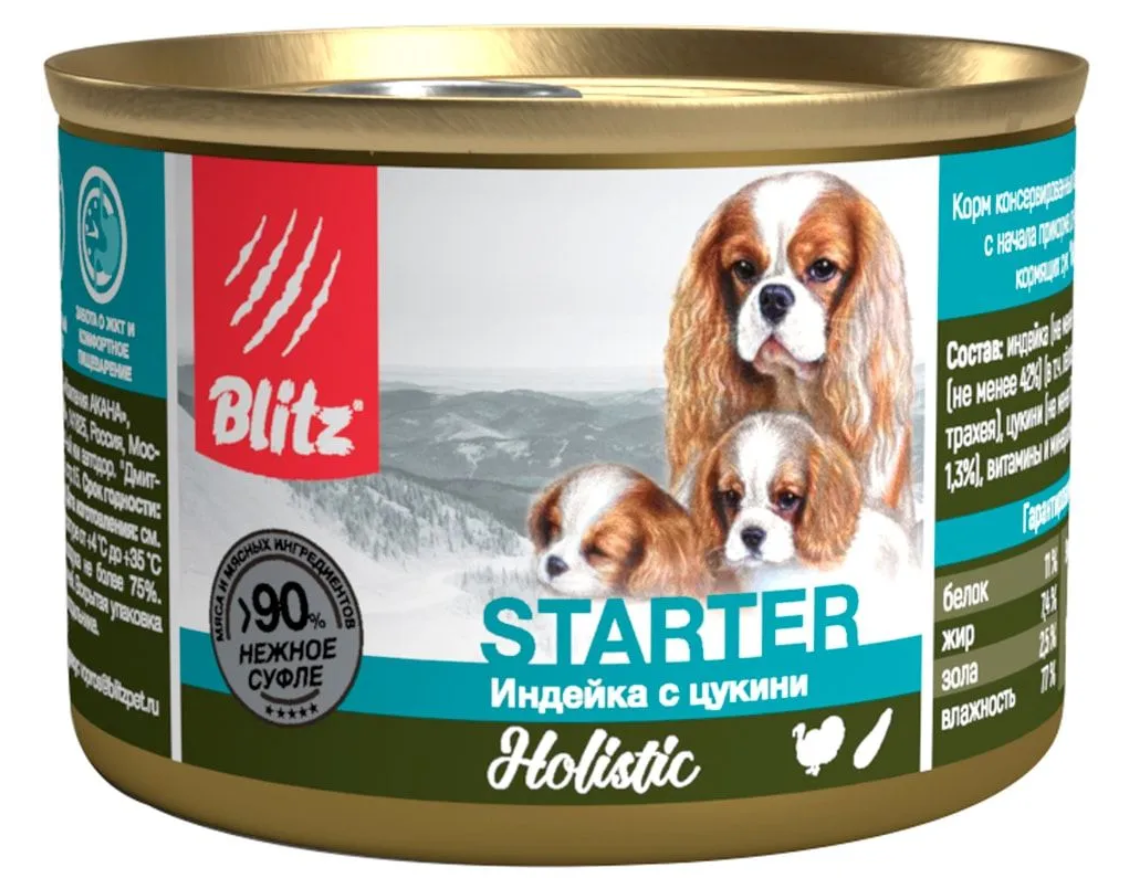 

Влажный корм для щенков Blitz Starter Индейка с цукини 200 г