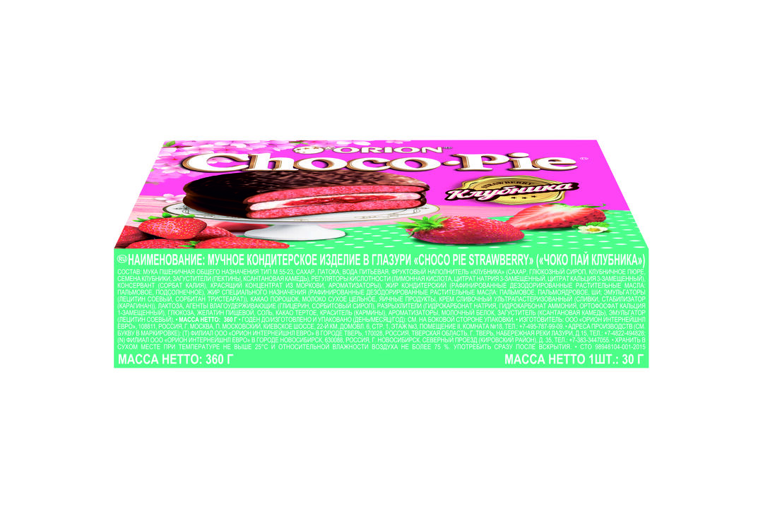 

Пирожное Choco Pie Orion Клубника 360 г
