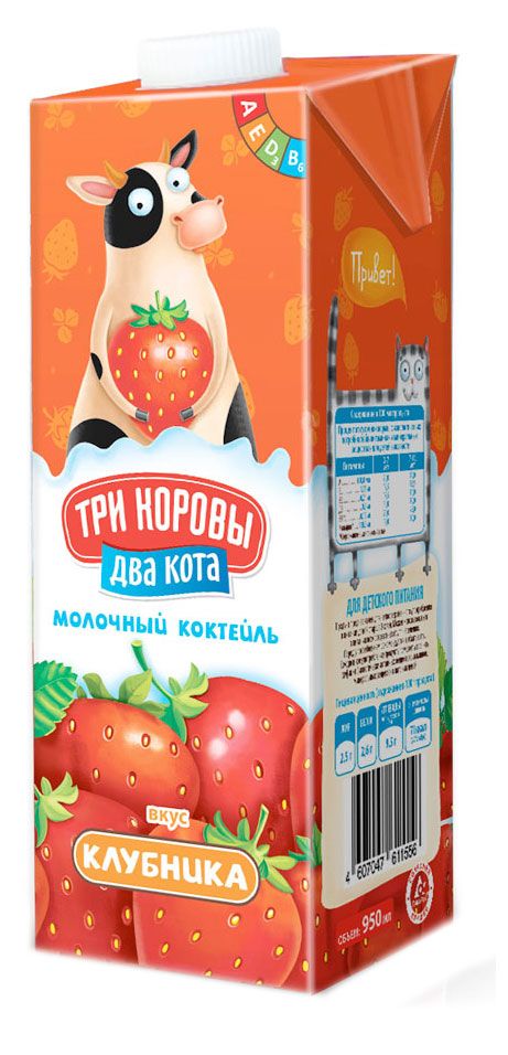 

Коктейль молочный Три коровы Два кота клубничный 2.5%, 0.95 л