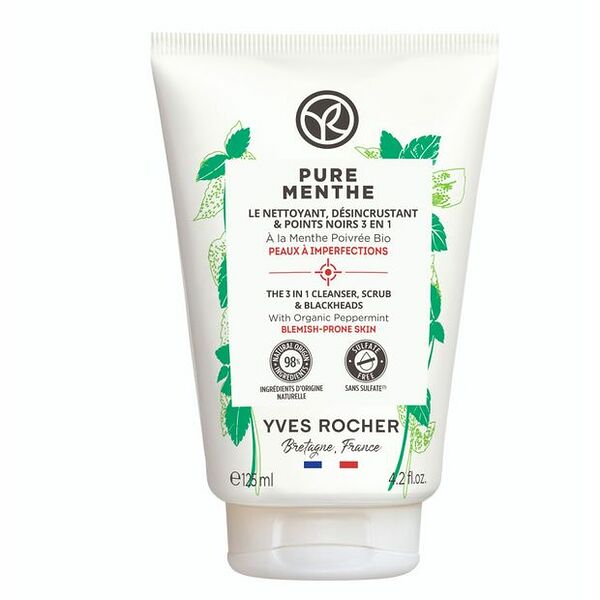 Гель-гоммаж для умывания Yves Rocher Против черных точек 3 в 1 с перечной мятой Био