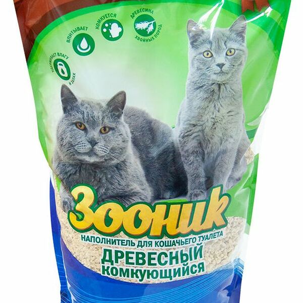 Наполнитель для кошачьего туалета Зооник древесный комкующийся 5 л