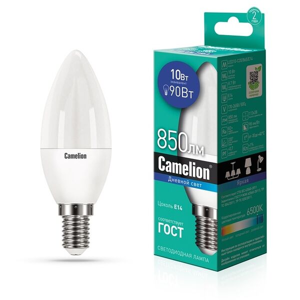 Светодиодная лампа Camelion Led10-c35/845/e14 10Вт 220в дневной свет