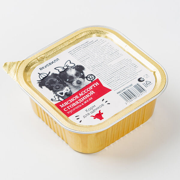 Корм влажный для щенков Мясное ассорти с говядиной кусочки в желе