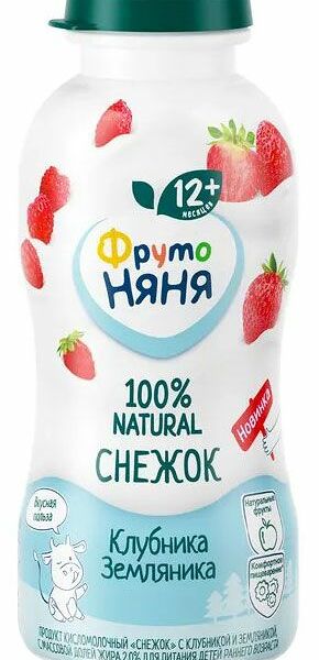 Продукт кисломолочный Фрутоняня Снежок с клубникой и земляникой 2%, 200г