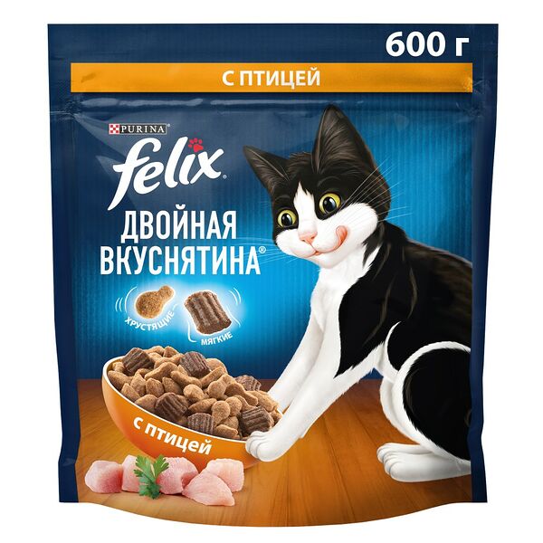 Феликс Двойная Вкуснятина 600г Сухой корм птица