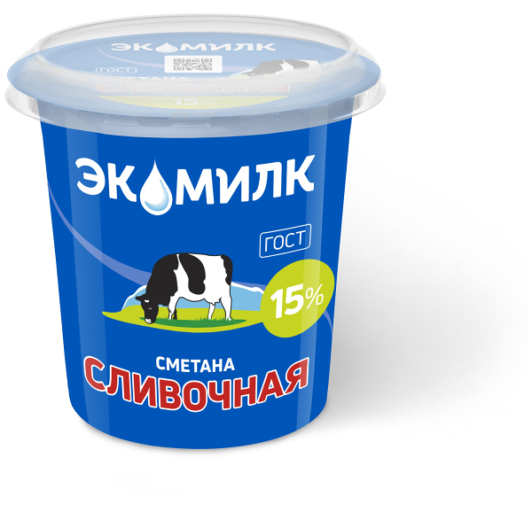 Сметана Экомилк 15% БЗМЖ, 315 г