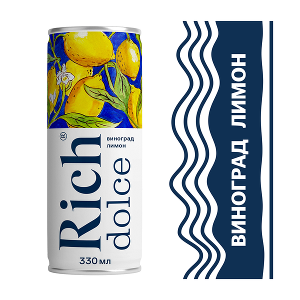 Напиток сокосодержащий Rich Dolce из винограда, лимона, газированный 330мл