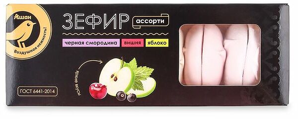 Зефир АШАН Золотая птица со вкусом черной смородины, вишни и яблока, 210 г