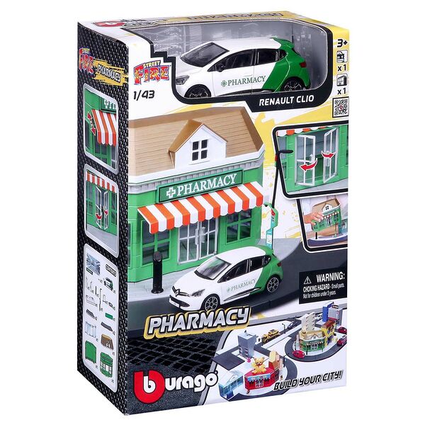 Игровой набор Построй свой город! Аптека с машинкой Street Fire 1:43 Bburago 18-31511