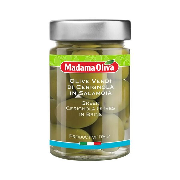 Оливки зеленые с косточкой Серигнола 190г/300г Madama Oliva