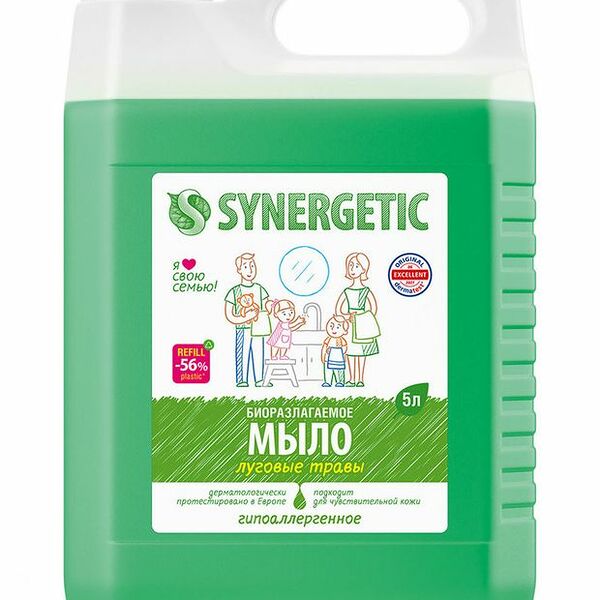 Гипоаллергенное жидкое мыло Synergetic биоразлагаемое, Луговые травы, 5000 мл