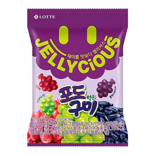 Lotte Жевательный мармелад со вкусом трёх видов винограда (Корея) Jellycious Mix Grape 60г