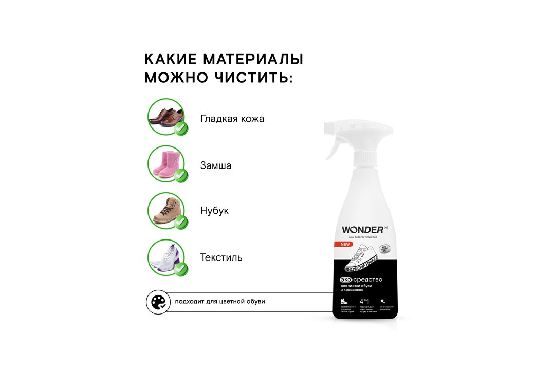

Очиститель для обуви и кроссовок Wonderlab Эко 550 мл