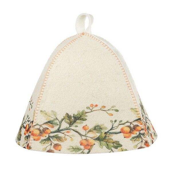 Шапка банная Дубовый венок, фетр, белый