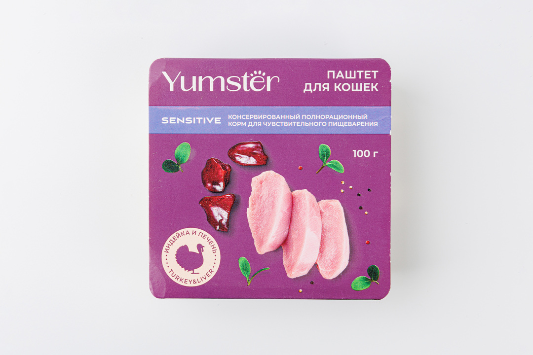 

Корм влажный для кошек Yumster с чувствительным пищеварением Паштет с индейкой и печенью 100 г