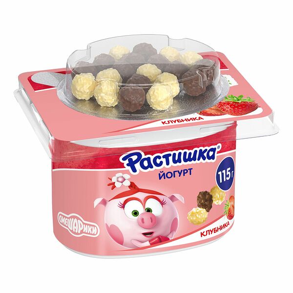 Йогурт Данон Растишка Смешарики клубника со злаковым драже 3% 115г