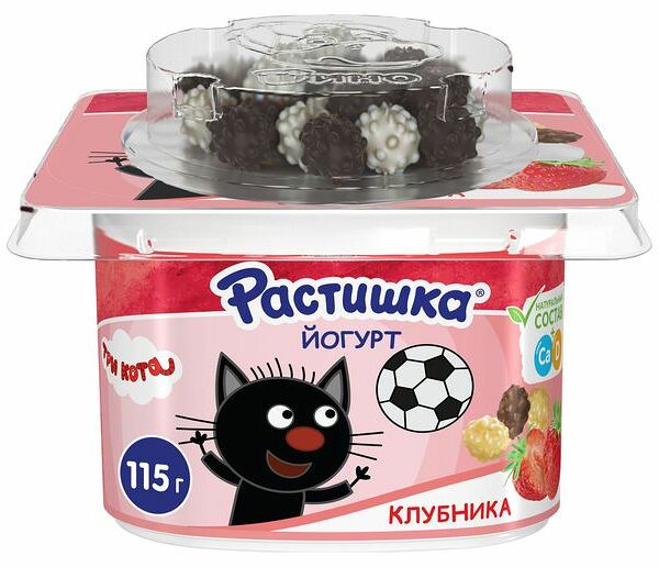 Йогурт Растишка Три кота Клубника со злаковым драже в шоколаде 3%, 115г