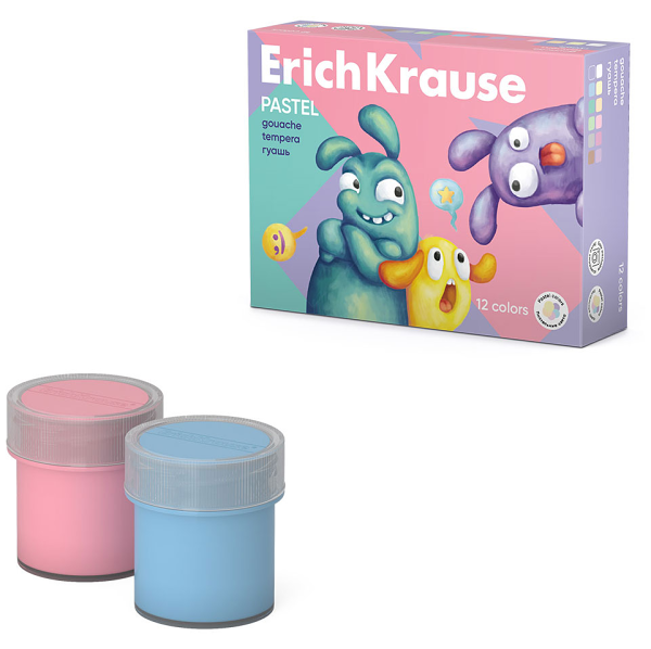 Гуашь Erich Krause Pastel 12 цветов по 20 мл