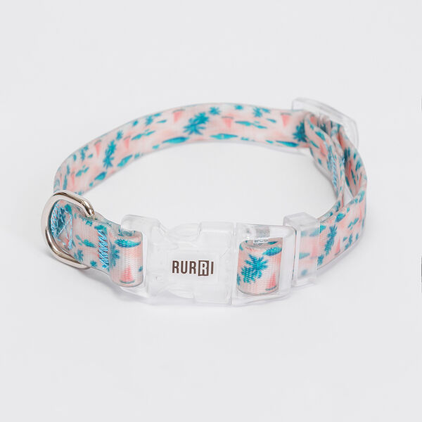 Ошейник голубой с принтом 1,5см 35см