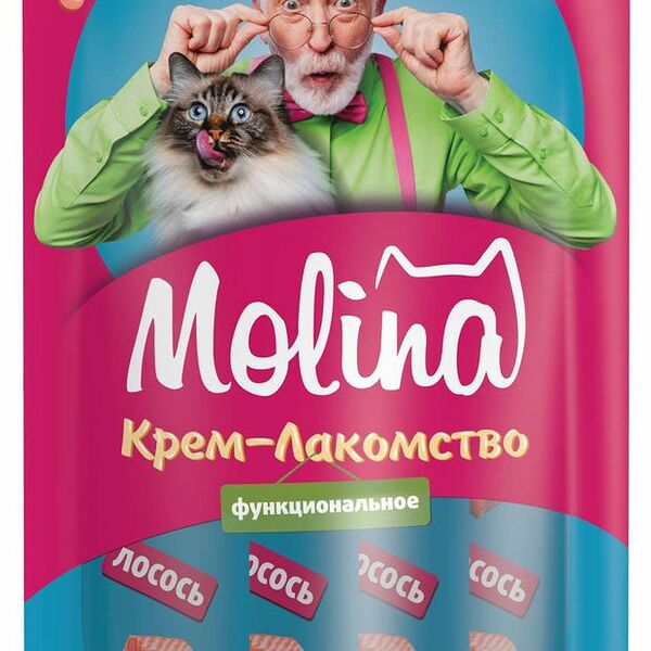 Крем-лакомство Molina Вывод комков шерсти Лосось для кошек и котят, 48 г