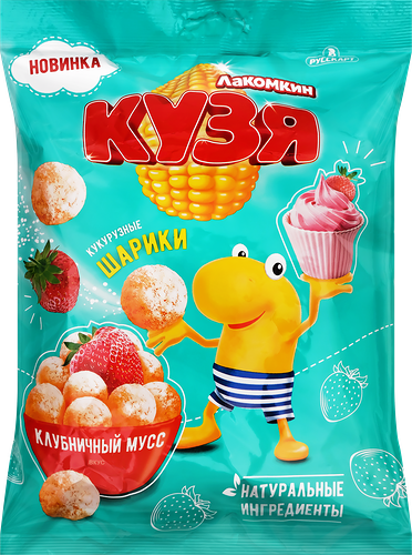 Шарики кукурузные КУЗЯ ЛАКОМКИН со вкусом клубничный мусс, 100г