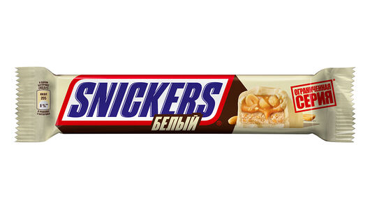 Snickers Белый шоколадный батончик с карамелью, арахисом и нугой, 81г