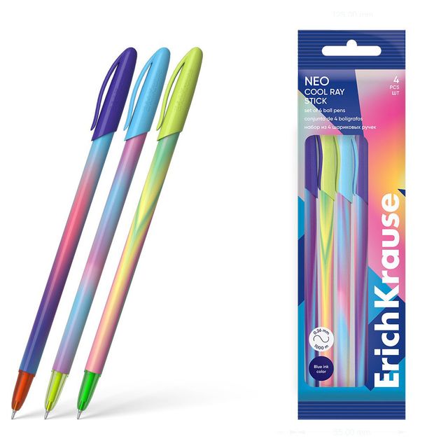 

Ручка шариковая Erich Krause Neo Stick Cool Ray 0.7, 4 шт