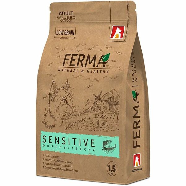 Сухой корм Зоогурман Ferma Sensitive Форель треска для котов и кошек