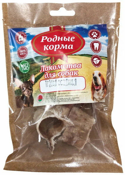 РОДНЫЕ КОРМА для собак лакомство Трахея говяжья колечками сушеная в печи 35г для мелких пород