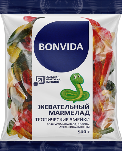 

Мармелад жевательный Bonvida Змейка ассорти вкусов