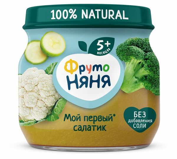 Пюре ФрутоНяня Мой первый салатик брокколи-кабачки-цветная капуста 80г