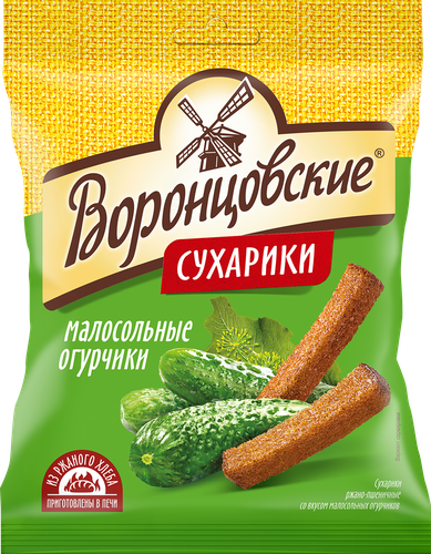 

Сухарики Воронцовские ржано-пшеничные малосольные огурчики 120 г