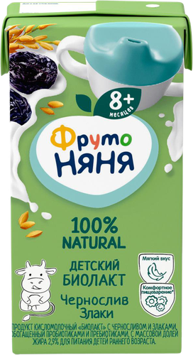 

Продукт кисломолочный ФрутоНяня Биолакт 2.9% с черносливом и злаками, пробиотиками и пребиотиками для питания детей раннего возраста 200 мл