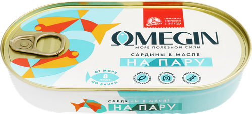 

Сардины За Родину Omegin на пару в масле 175 г