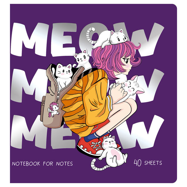 Записная книжка MESHU Meow, 40 листов, на скрепке, 17x17см
