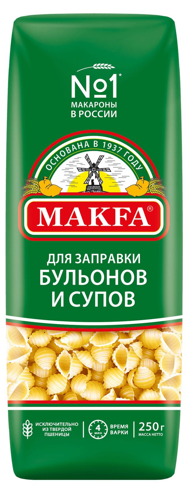 

Макаронные изделия для заправки супов и бульонов Ракушки Makfa 250 г