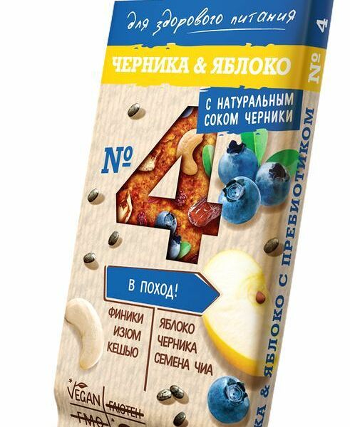 Батончик фруктово-ореховый Bionova №4 Черника & Яблоко с пребиотиком без сахара