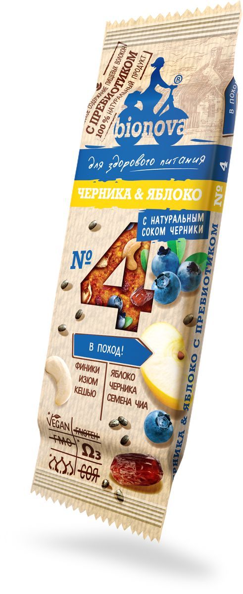 

Батончик фруктово-ореховый Bionova №4 Черника & Яблоко с пребиотиком без сахара