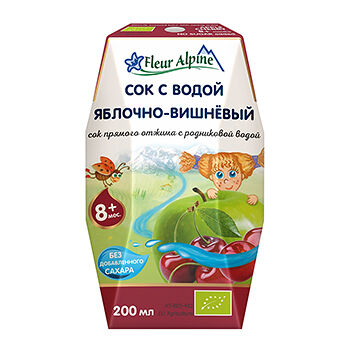 Сок прямого отжима Fleur Alpine с родниковой водой яблоко-вишня с 8 месяцев 200 мл