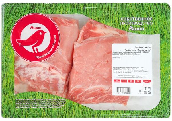 Корейка свиная АШАН Красная птица бескостная охлажденная (1,28-1,92 кг), 1 упаковка 