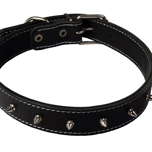 Ошейник для собак Каскад с шипами кожаный двойной 21-27 см