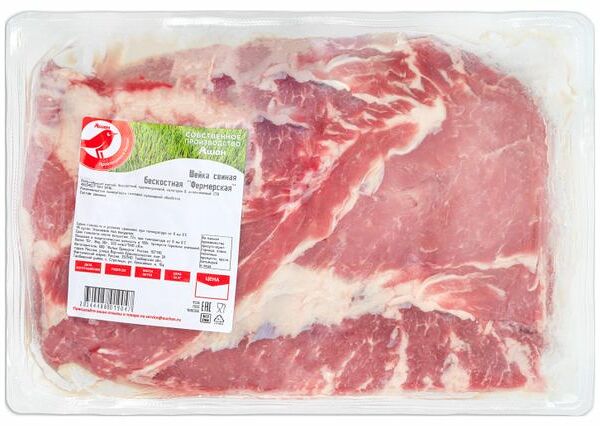 Шейка свиная АШАН Красная птица бескостная охлажденная (0,8-1,2 кг), 1 упаковка 