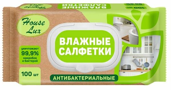 Влажные салфетки House Lux Антибактериальные универсальные с пластиковым клапаном, 100 шт